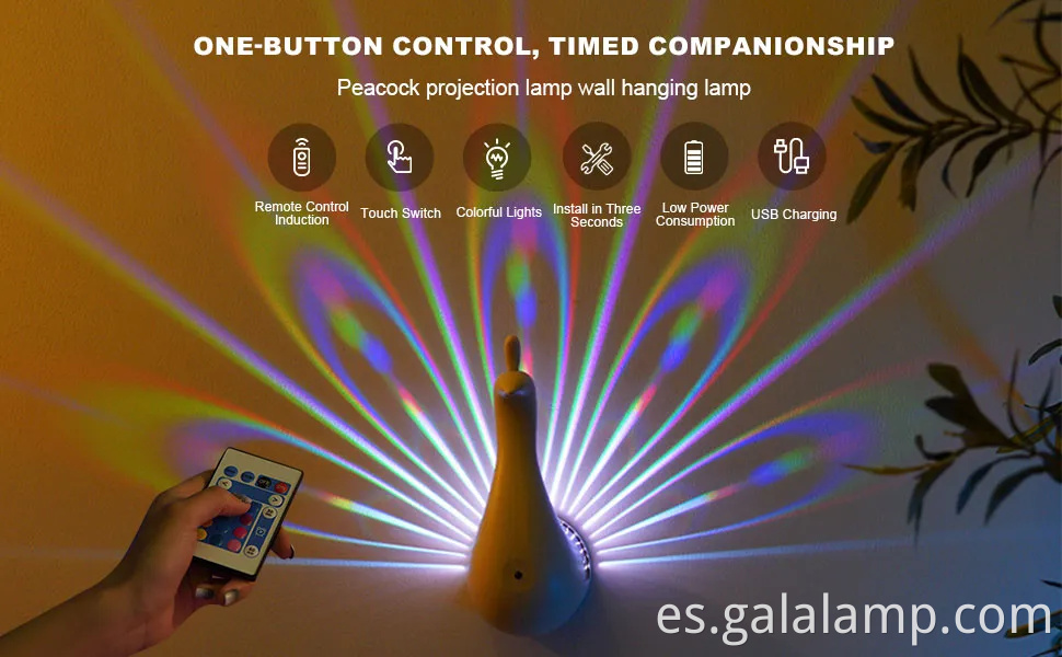 Peacock USB Desk Light: Lámpara de noche de proyección de arcoiris de control remoto de Navidad